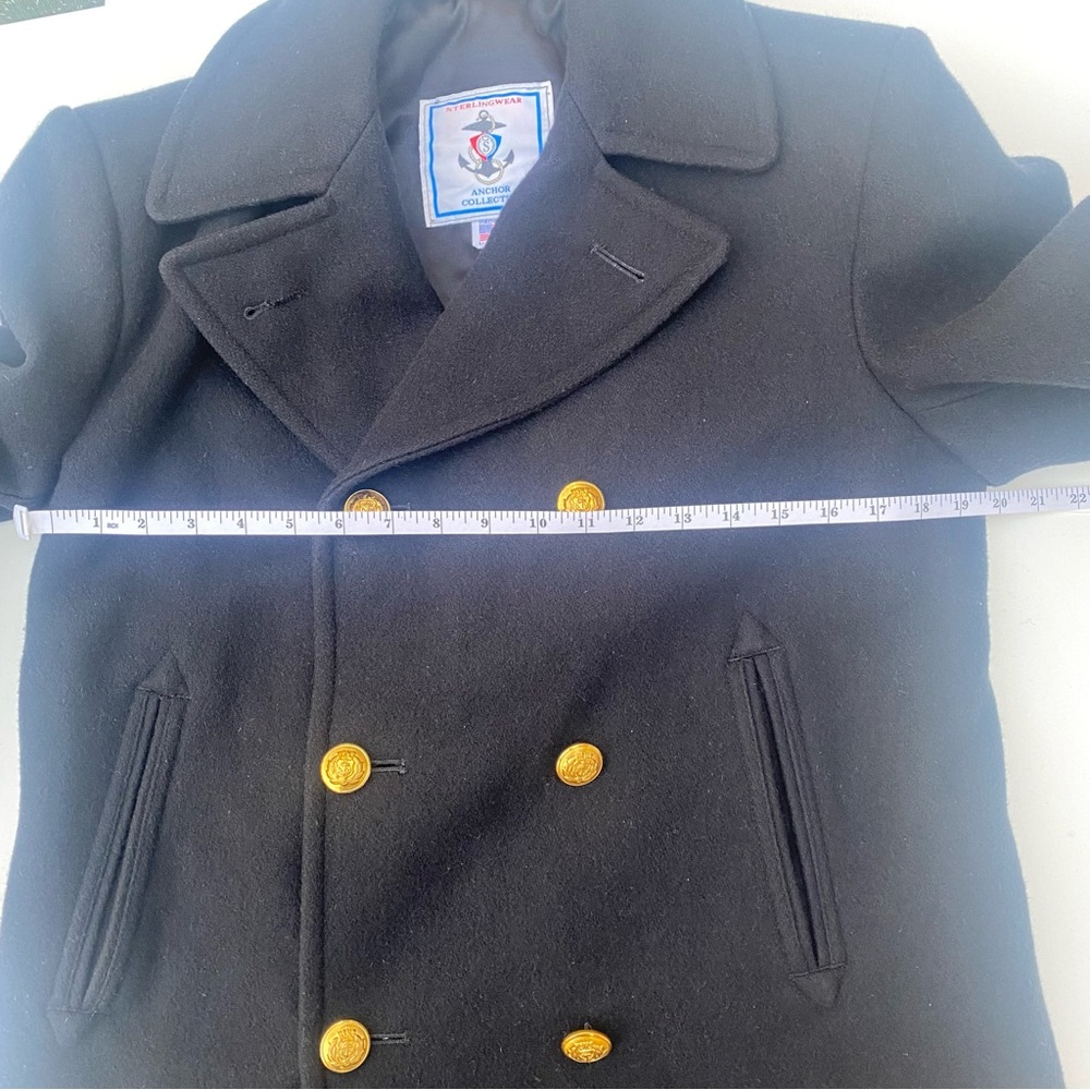 Sterlingwear Boston Double-Breasted Black Wool Navy Peacoat, 40R - Picture 14 of 16